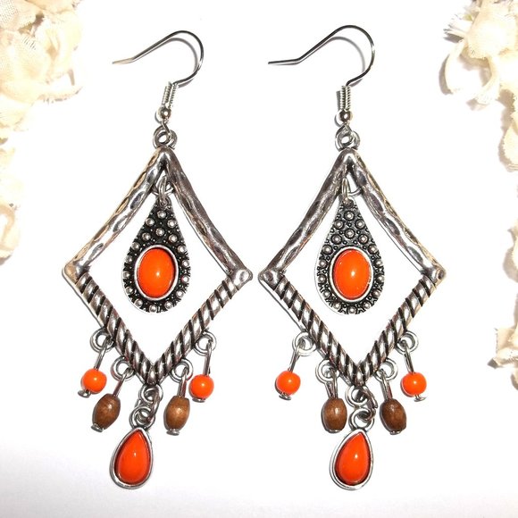 Fashion Jewelry Jewelry - Chandelier Earring Silver Orange Brown Dangle Drop Costume Jewelry Fashion A800